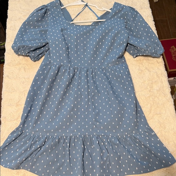 LOFT Light Blue Patterned Mini Dress - Picture 5 of 8